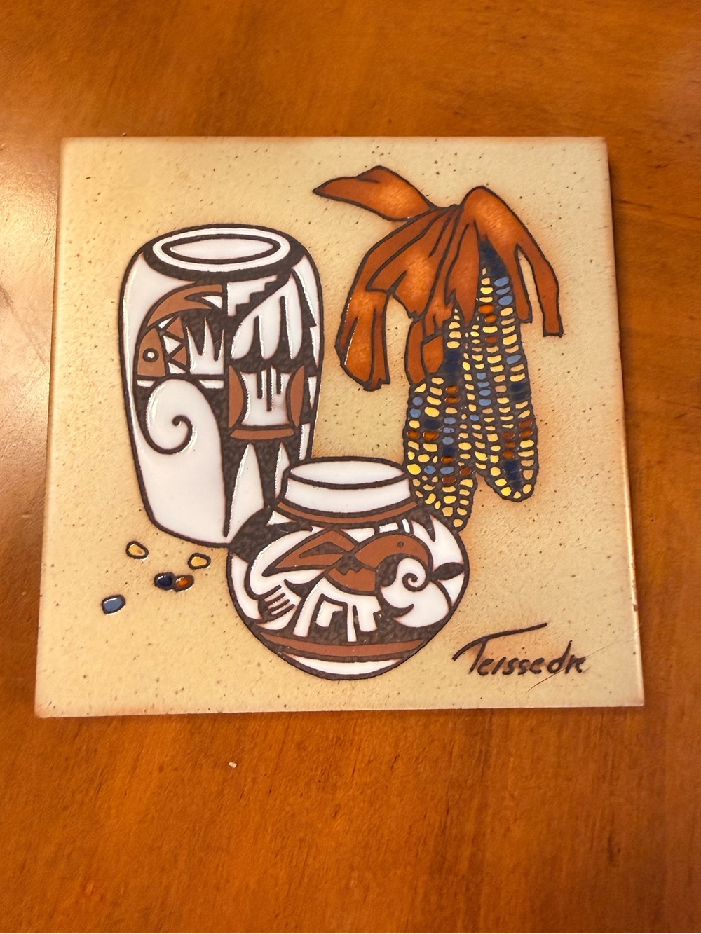 Ceramic Tile Cleo Teissedre Indian Corn Pottery  Thanksgiving Native American